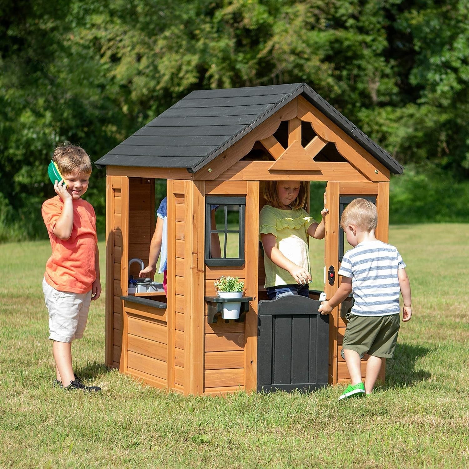 Cedar Wood Kids Playhouse Outdoor Garden Cubby House Toy Kitchen