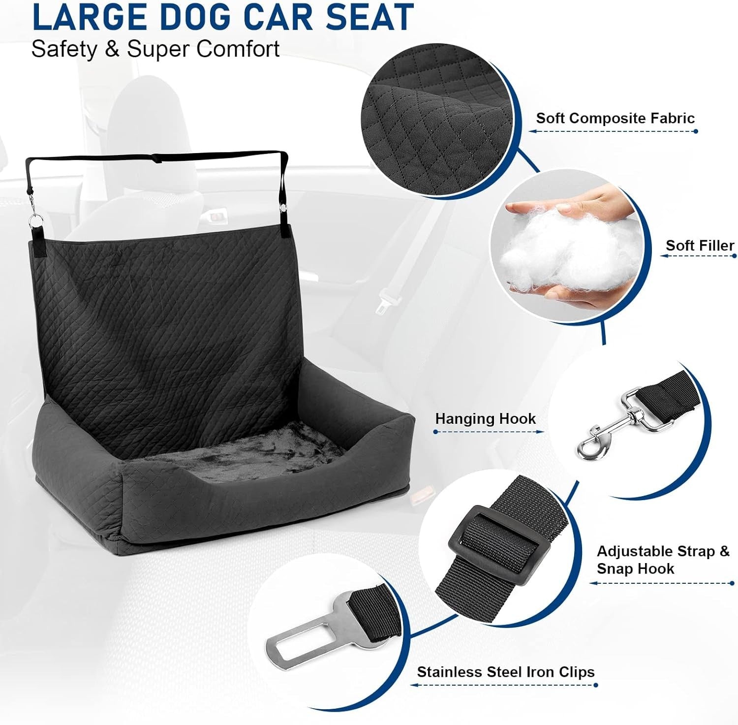 Large Dog Car Seat Bed Booster Travel Carrier Washable Safety Leash