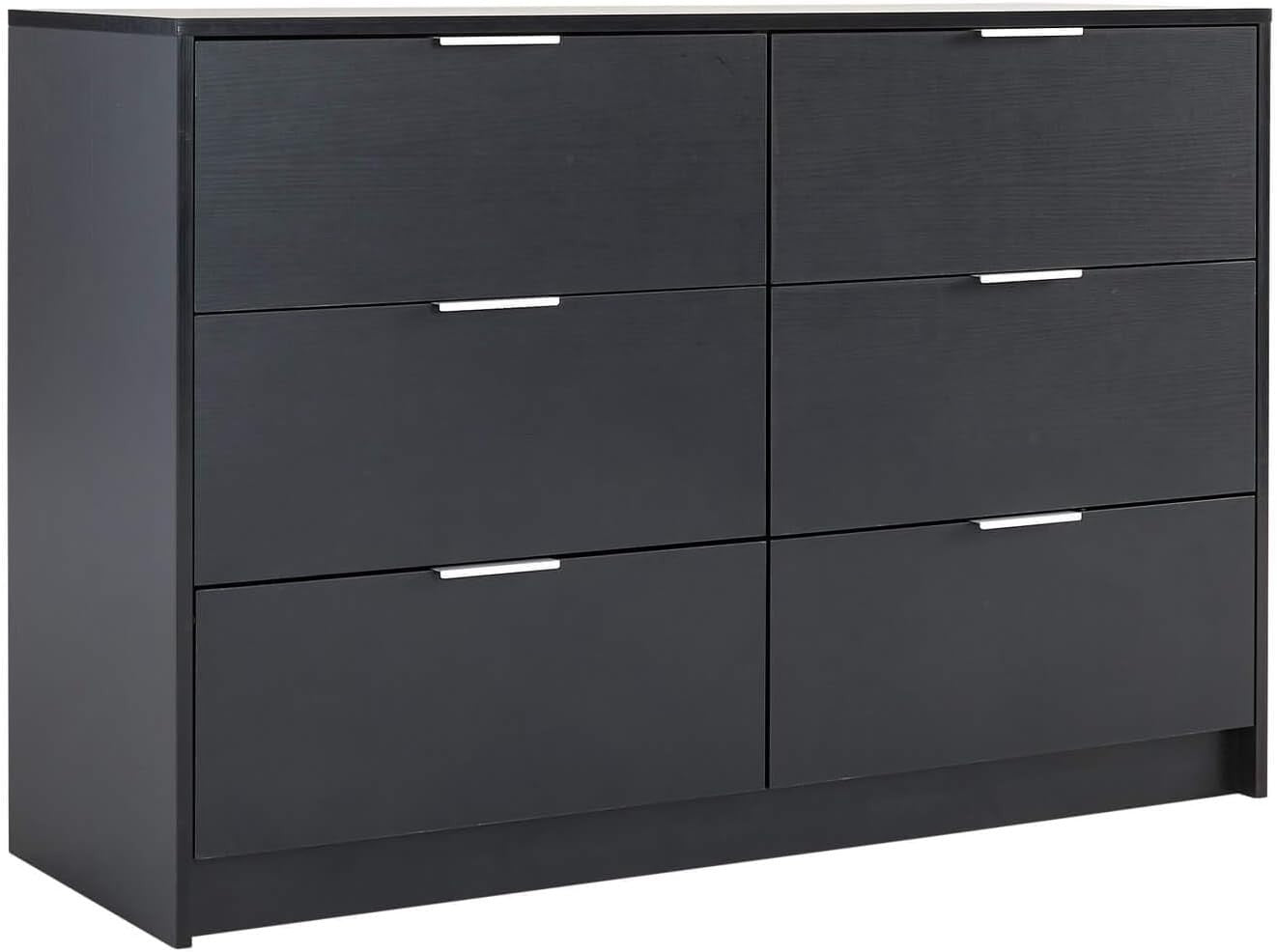Black 6 Drawer Wide Chest Bedroom Storage Cabinet Modern Clothes Unit