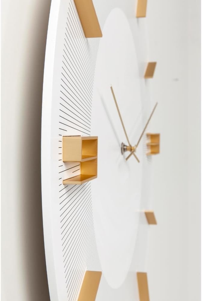 Modern Large 49cm White Wall Clock with Gold Accents Silent Analog Decor
