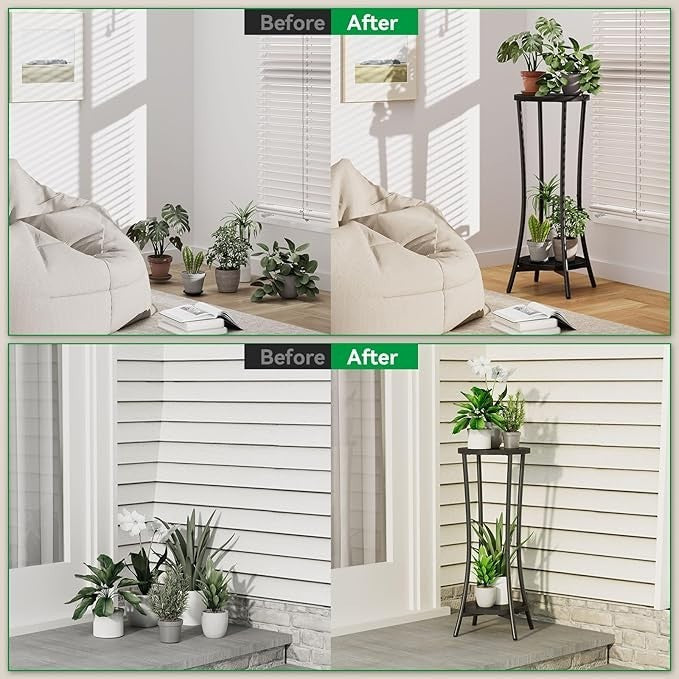 Tall 2 Tier Wood Plant Stand Indoor Corner Shelf Flower Pot Holder Modern Black