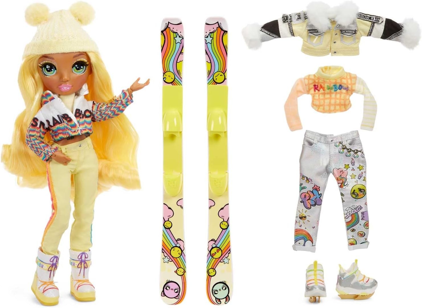 Winter Fashion Doll Yellow Outfit Snow Gear 2 Looks Stand Set