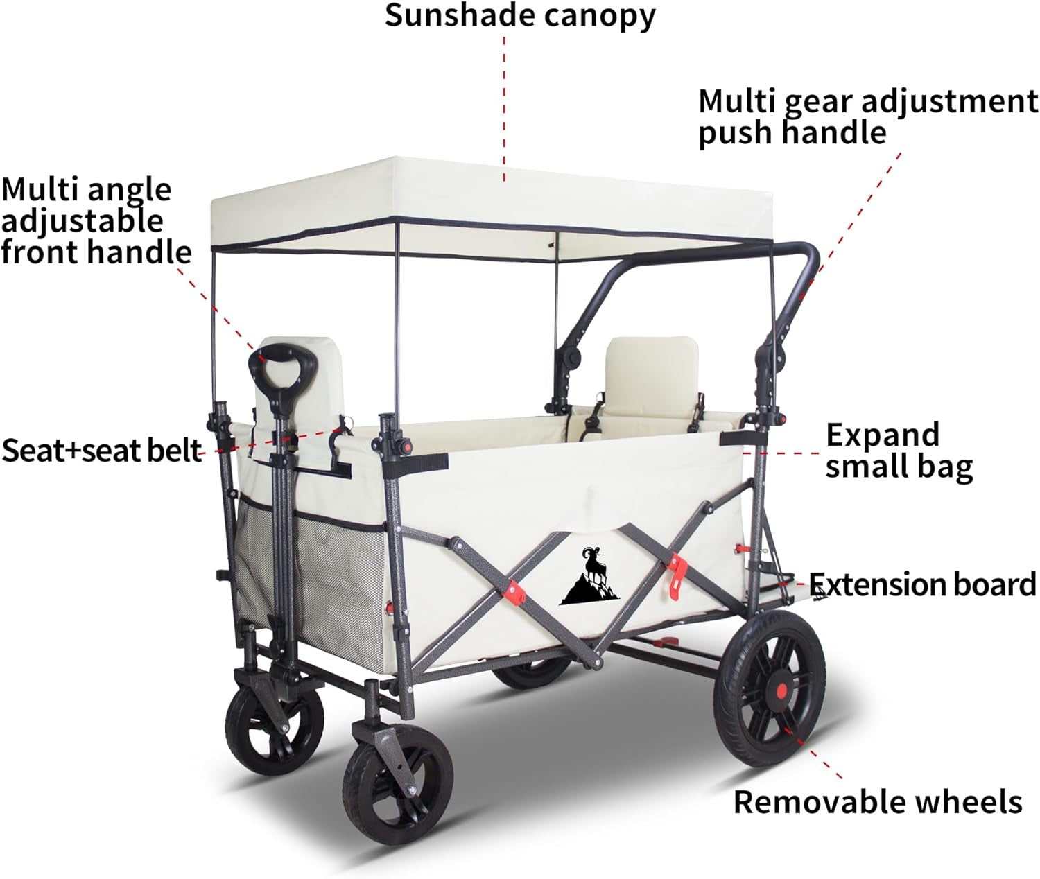 Folding Garden Wagon Cart Heavy Duty Outdoor Pull Along Trolley Canopy