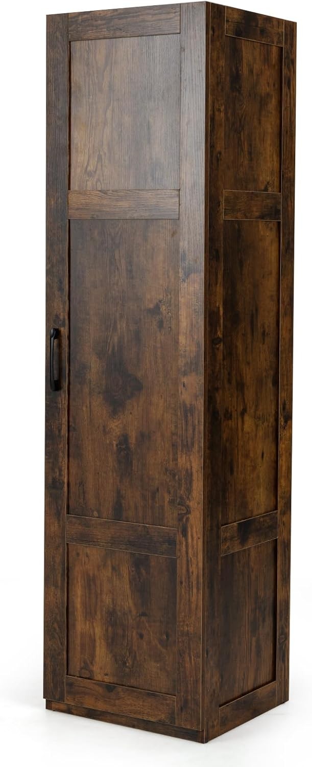 Tall Rustic Brown Kitchen Cupboard 4 Tier Wooden Storage Cabinet Unit