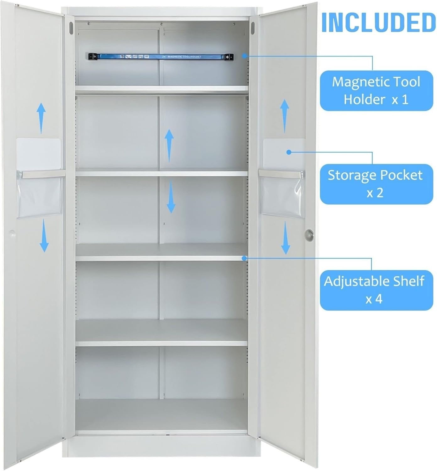 Tall Metal Storage Cabinet Lockable 4 Shelf Office Garage Pantry