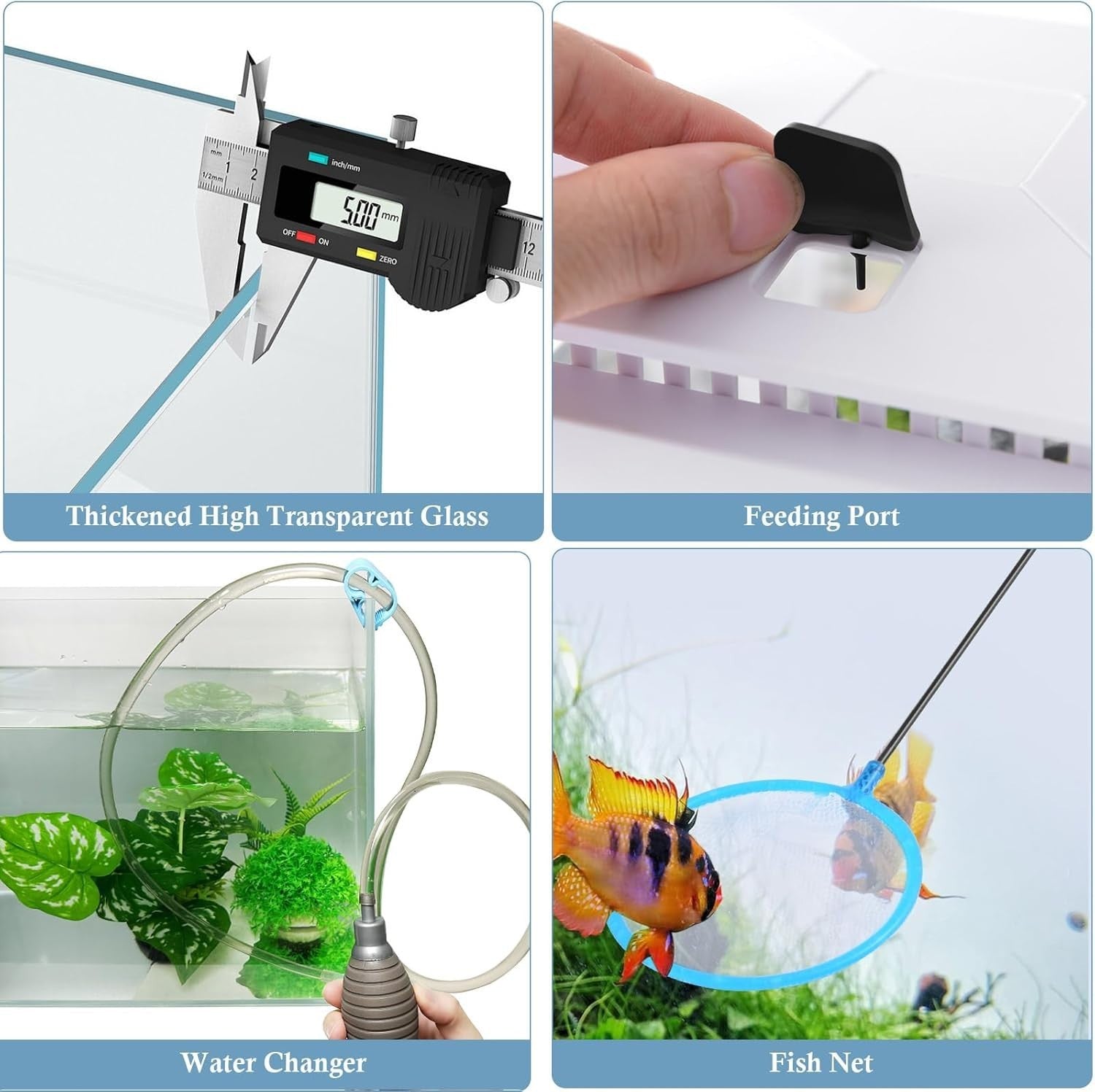 4L Mini Glass Fish Tank Starter Kit with LED Light, Air Pump & Accessories