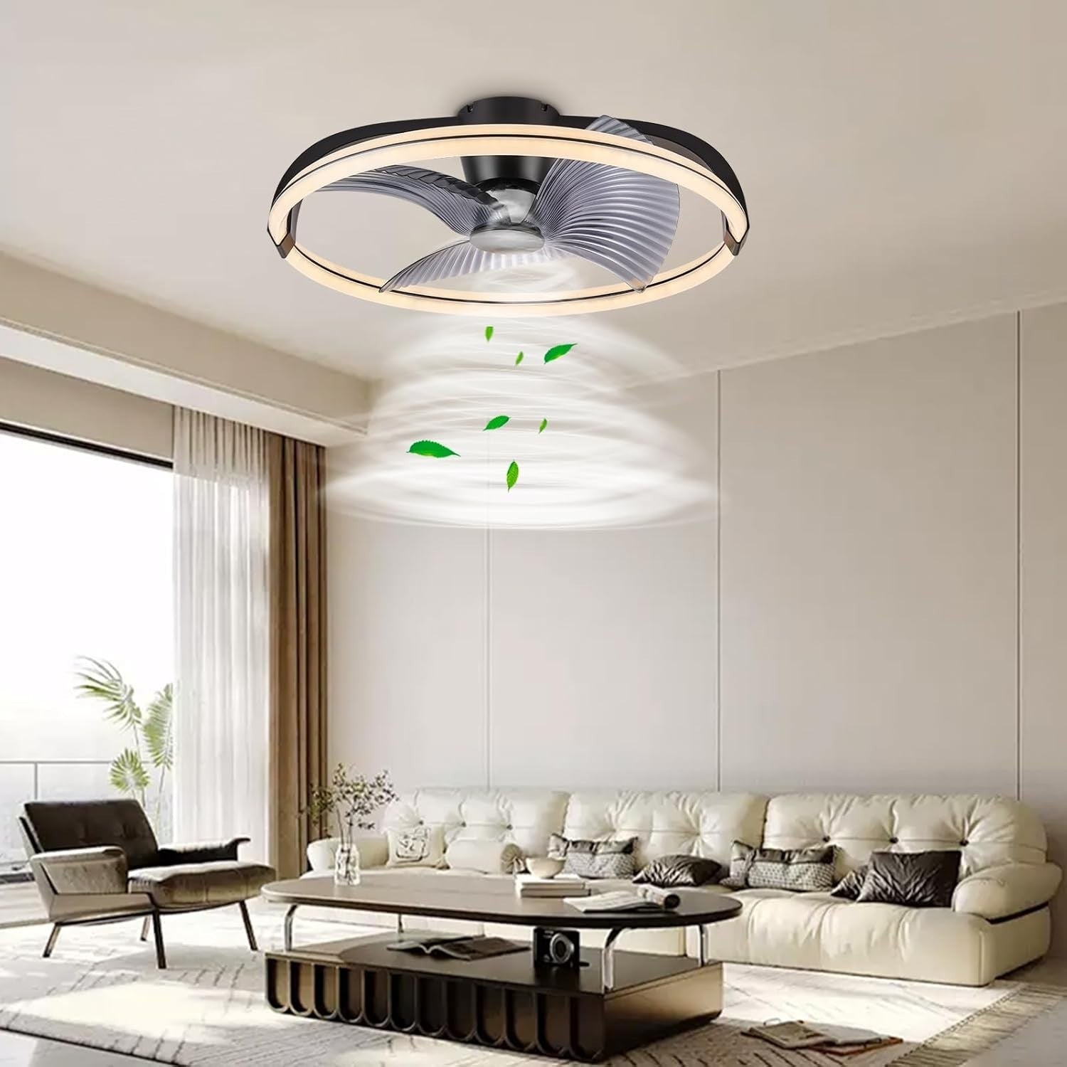 73CM Smart LED Ceiling Fan Light, Stepless Speed & Dimming, Black Matte