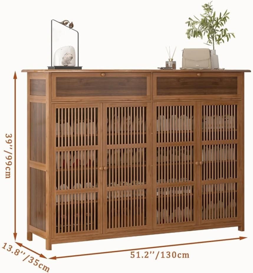 Large Bamboo Shoe Cabinet with Drawer & Ventilated Door, Holds 32 Pairs