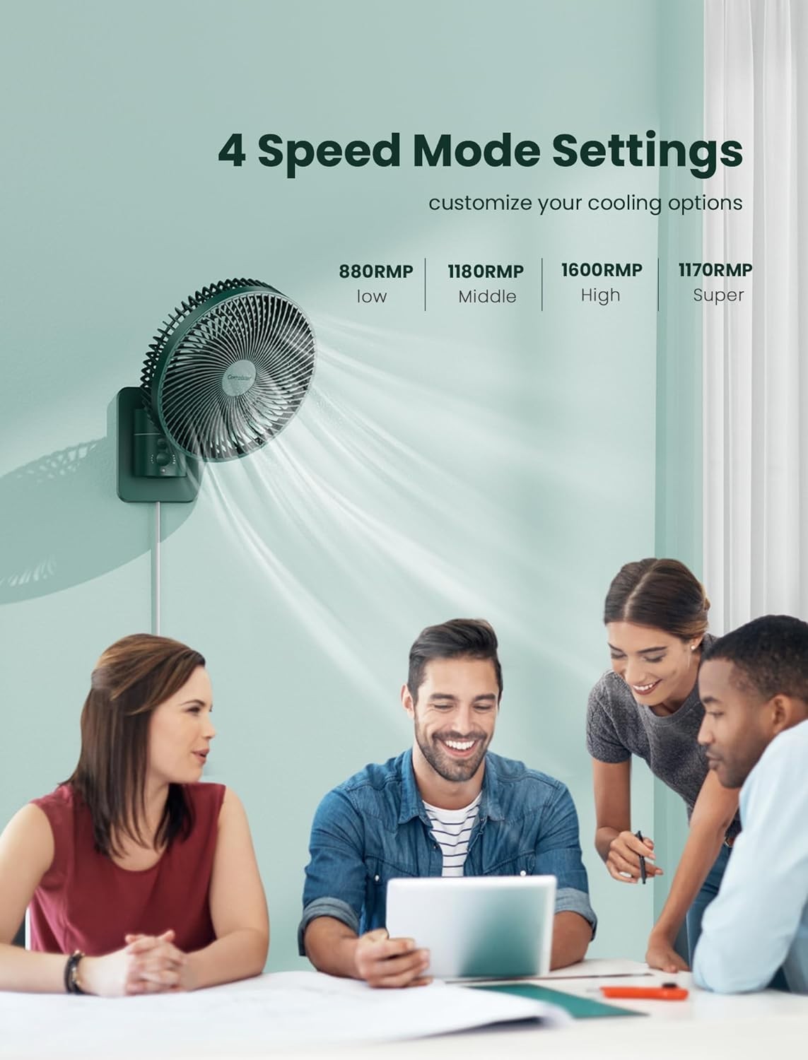 8.5" Wall Mounted Fan – 4-Speed Quiet Air Circulator w/ Remote Control & Timer