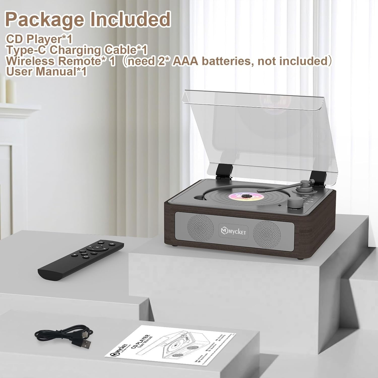 Portable CD Player Bluetooth 5.3 Rechargeable Stereo Speakers Remote AUX