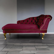 Velvet Chaise Lounge Sofa Tufted Right Hand Chair Wine Bedroom Living