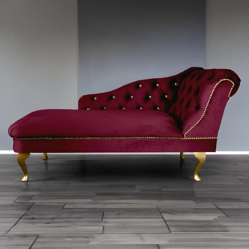 Velvet Chaise Lounge Sofa Tufted Right Hand Chair Wine Bedroom Living