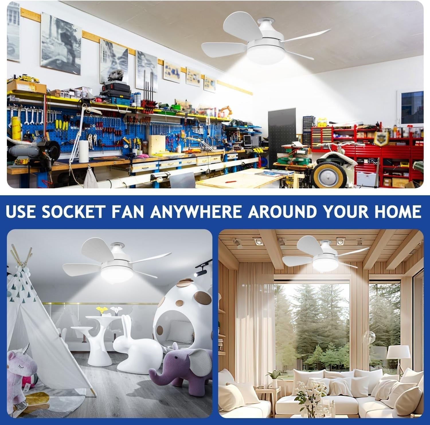 SAUGLAE Ceiling Fan with Lights Remote 3 Speeds 3 Colors LED