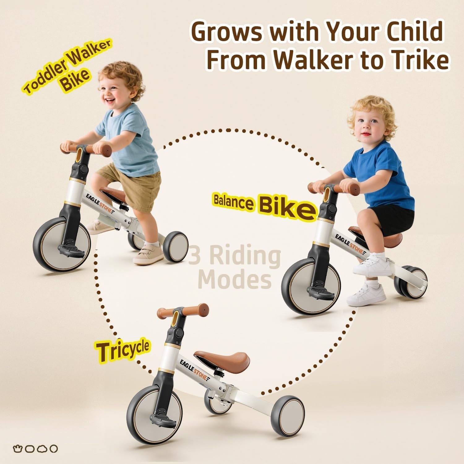 3 in 1 Toddler Balance Bike Tricycle Ride On Toy Kids Age 18M-4Y