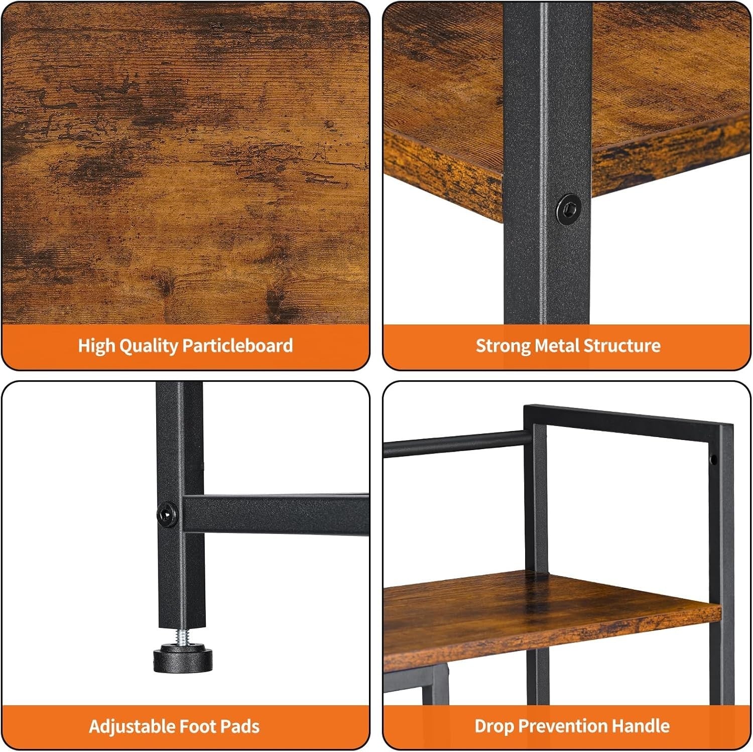 Rustic Brown Desk Hutch Shelf 4-Tier 38.6" Desktop Organizer Storage Rack
