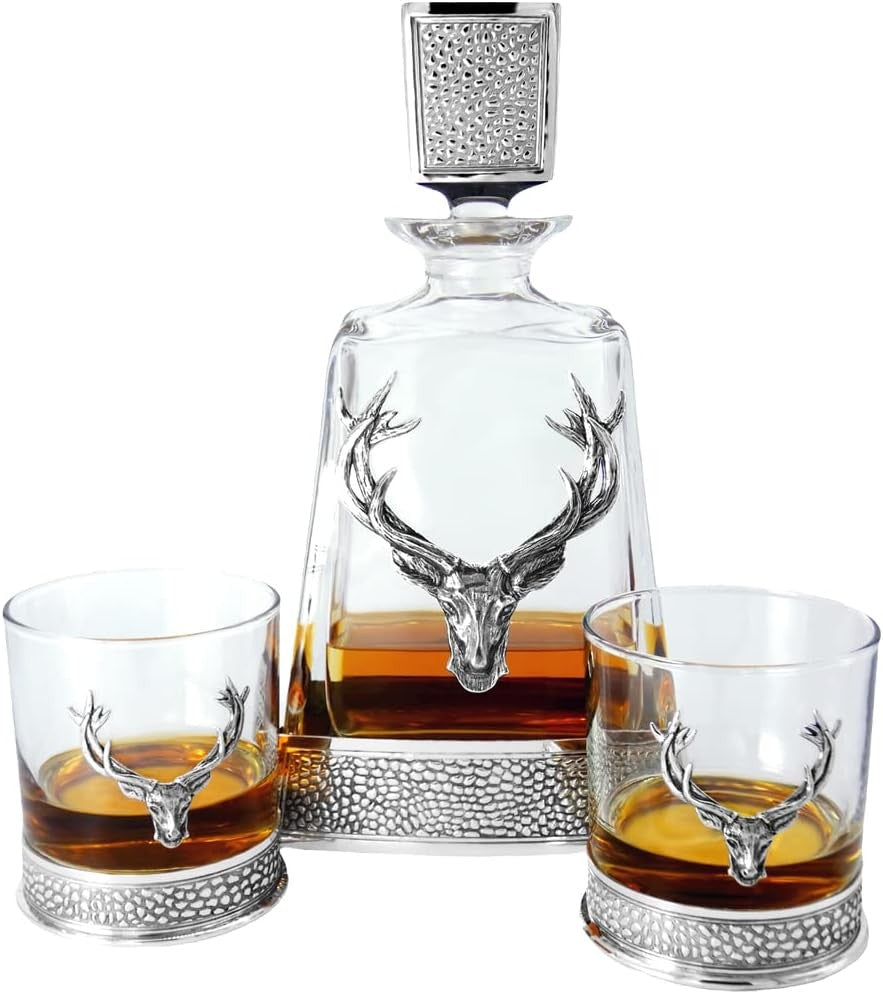 Luxury 650ml Stag Head Whiskey Decanter – Crystal Glass with Pewter Base & Lid