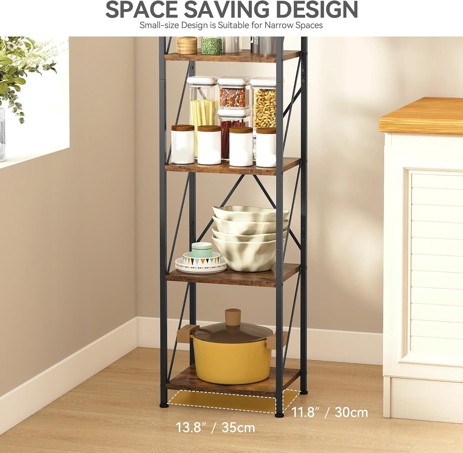 5-Tier Industrial Bookshelf | Metal Frame Rustic Wood Shelves Tall Display Unit