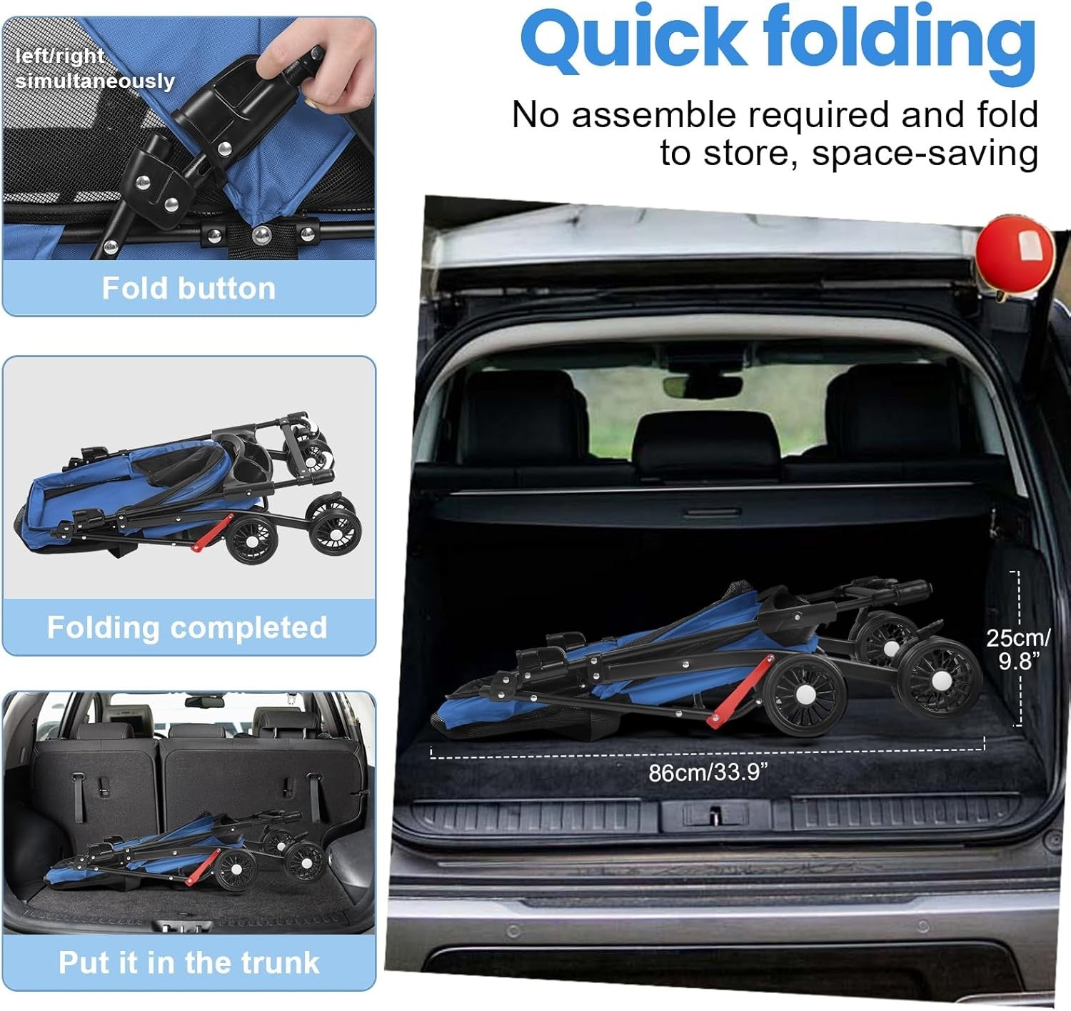 Pet Stroller for Dogs & Cats 4 Wheel Foldable Travel Pram Brake