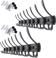 2 Pack 75cm Wall Mounted Coat Racks with 8 Hooks | Black Metal Hook Rail