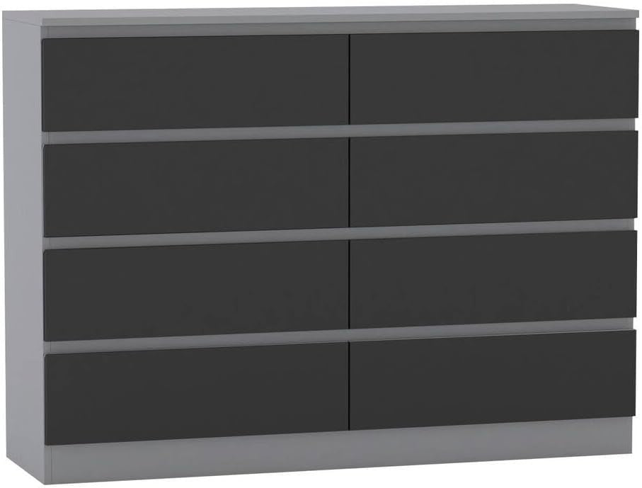 Modern 8 Drawer Chest Black Storage Cabinet Grey Unit for Bedroom Office