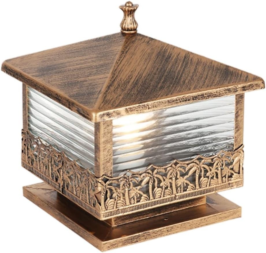 Modern Patio Pillar Light – Brass Outdoor Post Lantern (17.3in)