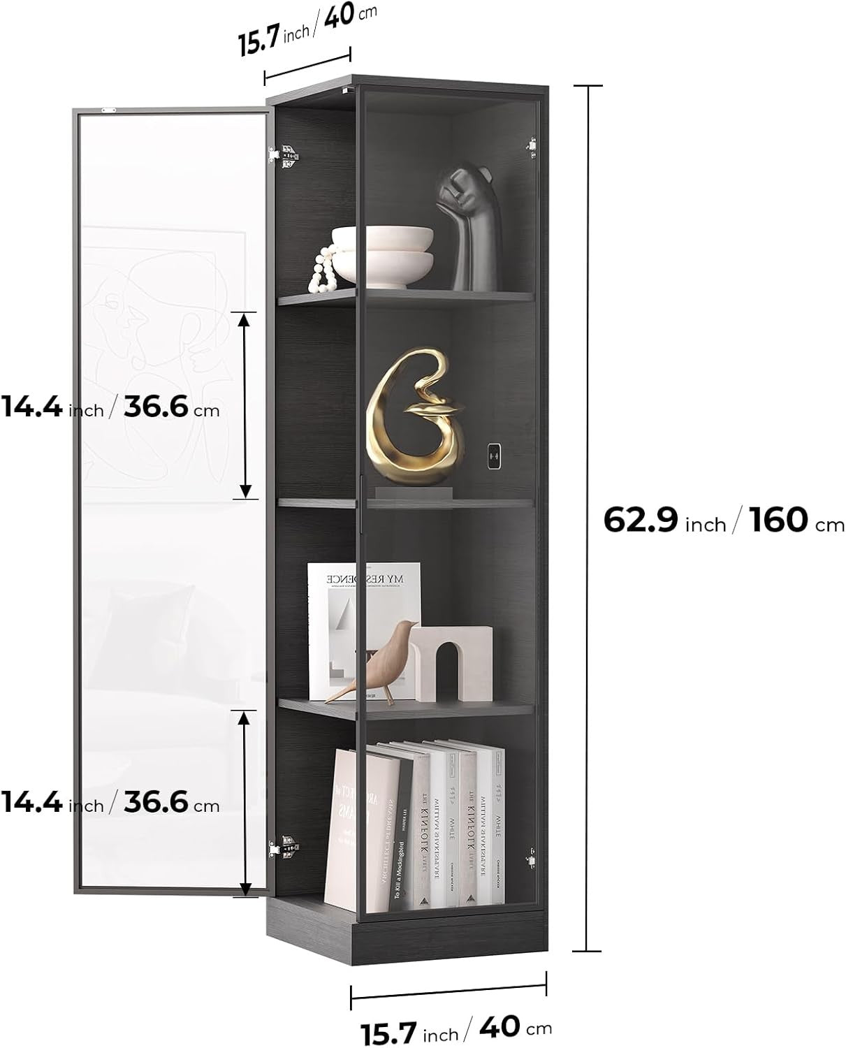 Tall LED Corner Display Cabinet 4-Tier Glass Showcase Unit with Sensor Lighting