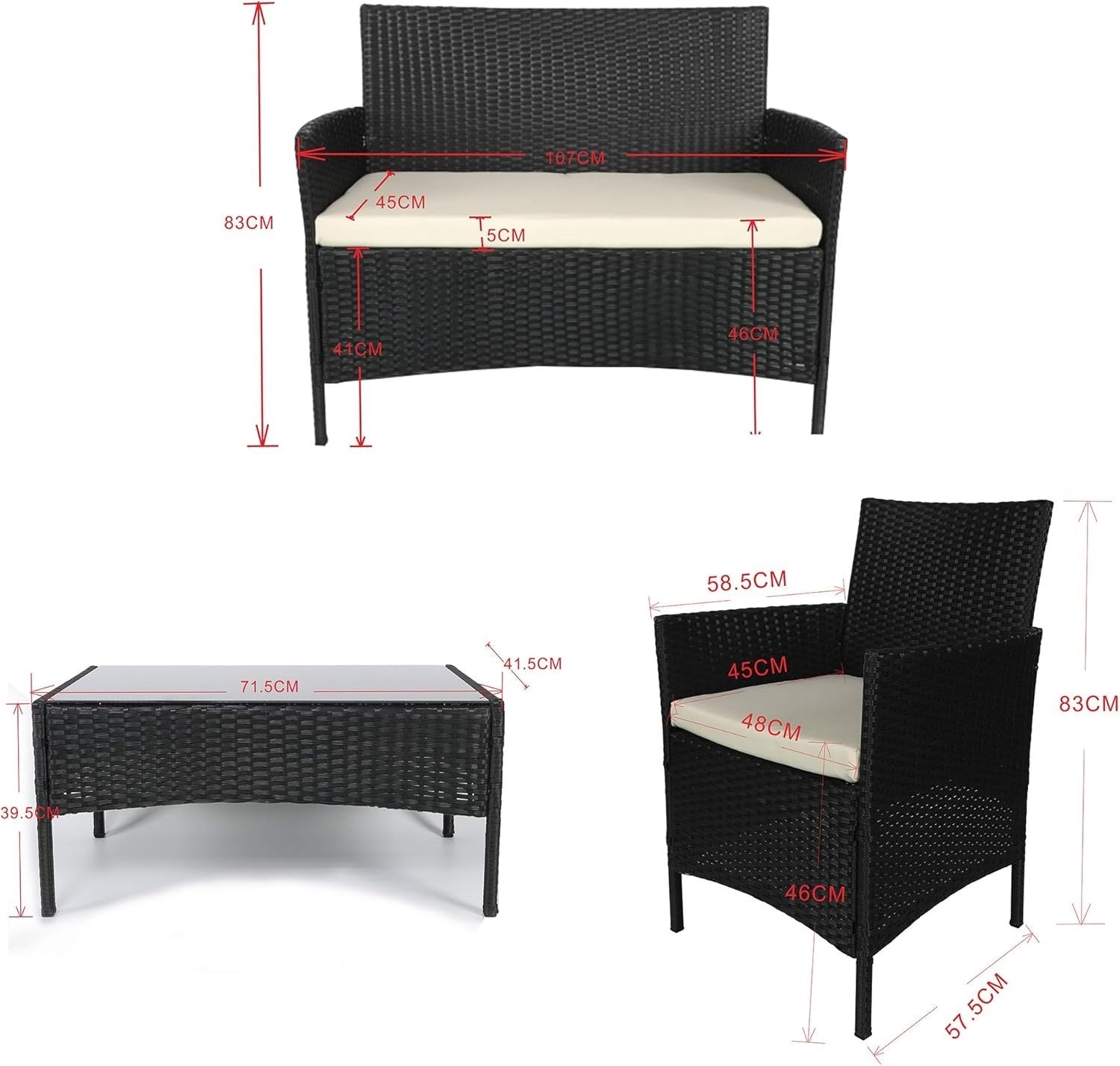 4PC Rattan Garden Furniture Set Outdoor Patio Chairs Table Cushions