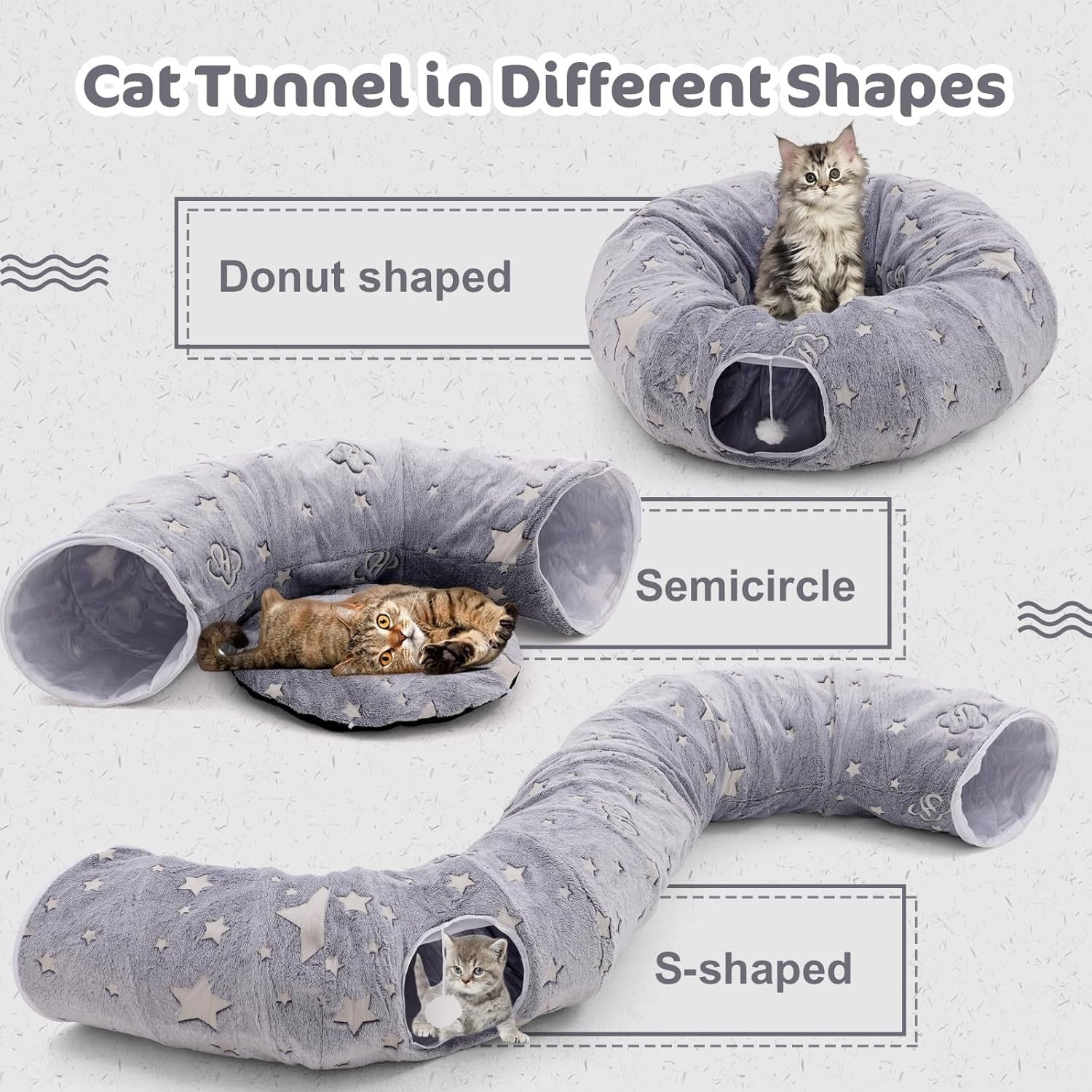Cat Tunnel Bed 90cm Fluffy Donut Cave Toy Large Indoor Pet Tunnel