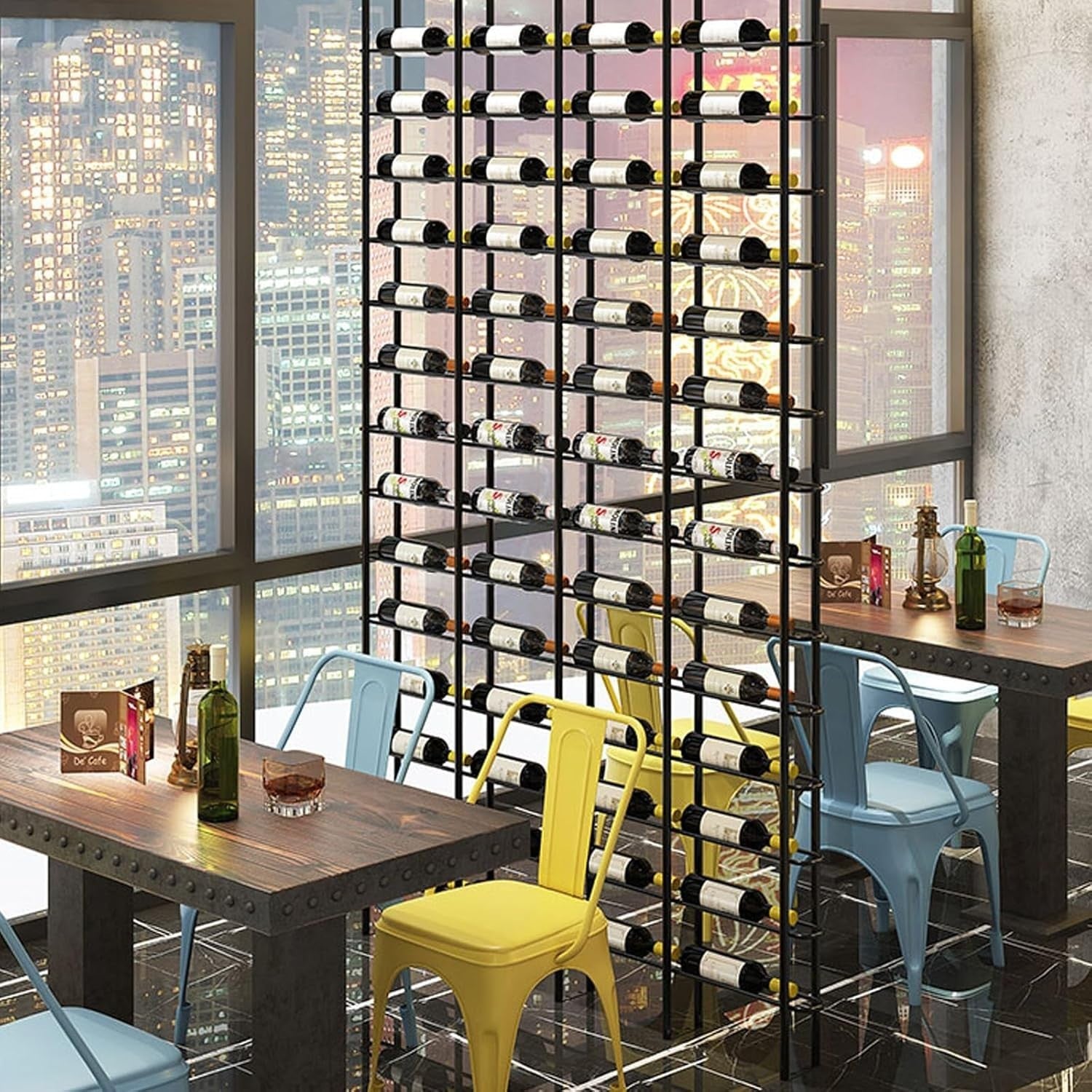 48 Bottle Wall Mounted Wine Rack Metal Wine Display Shelf Black Home Bar Storage