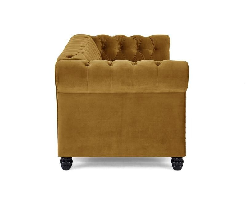 Gold Velvet Chesterfield 2 Seater Sofa Tufted Scroll Arm Couch UK