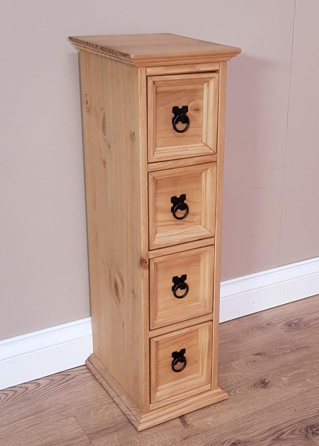 Solid Pine CD Storage Tower 4 Drawer Chest Rustic Wooden Media Unit