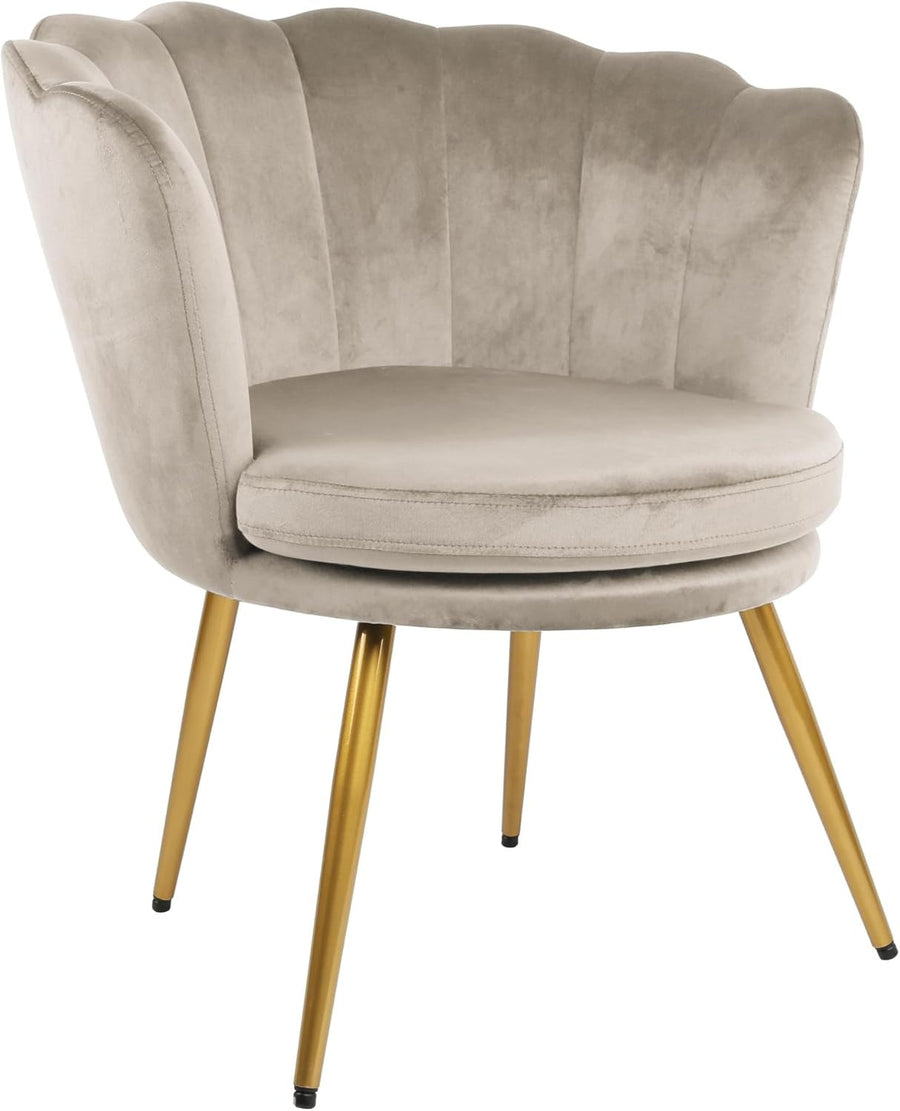 Elegant Taupe Velvet Accent Tub Chair Petal Back Armchair Metal Legs