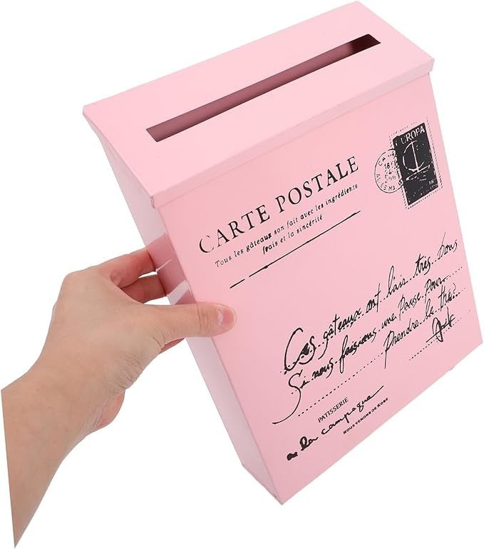 Wall Mount Pink Mailbox Iron Vintage Lockable Post Box Outdoor Letter Holder