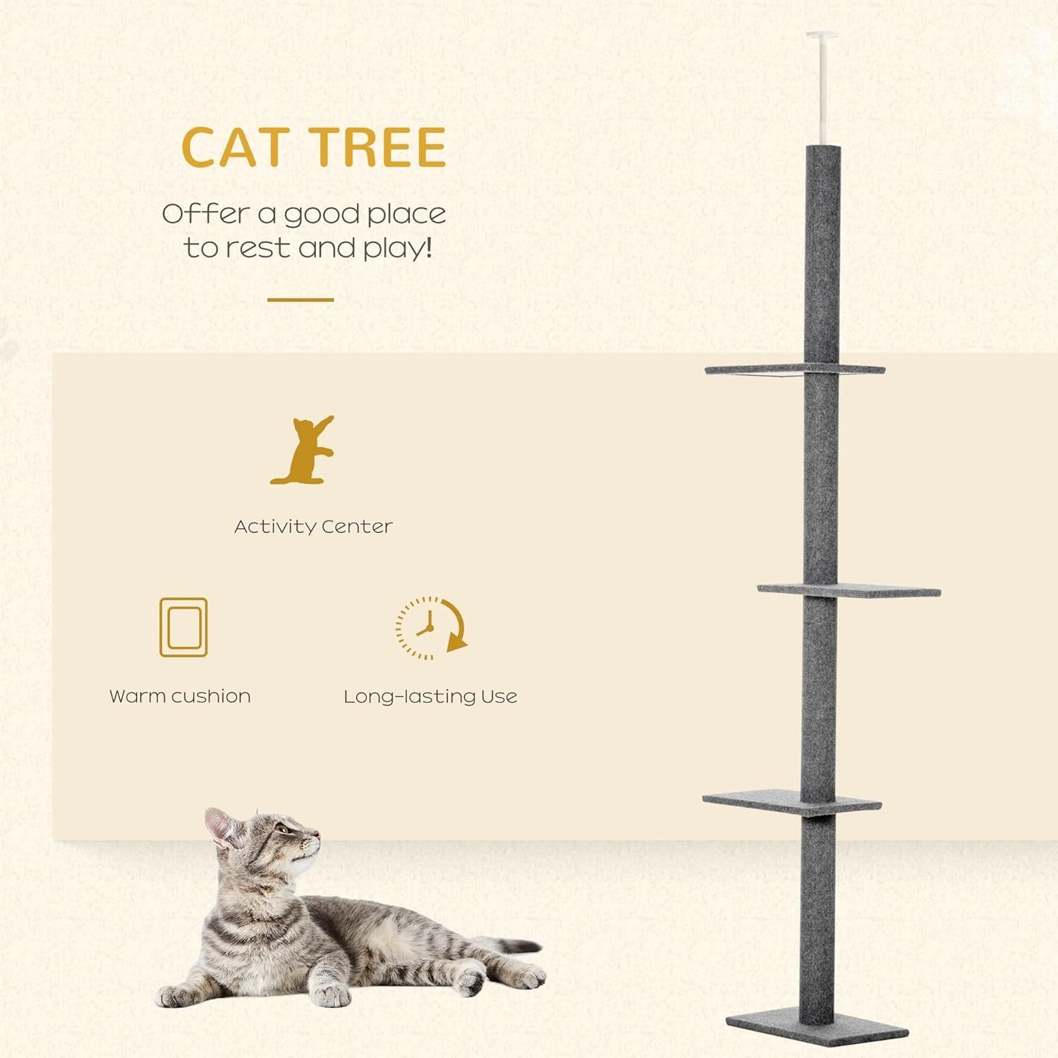 Floor to Ceiling Cat Tree Tower Adjustable 260cm Space Saving Climbing Posts