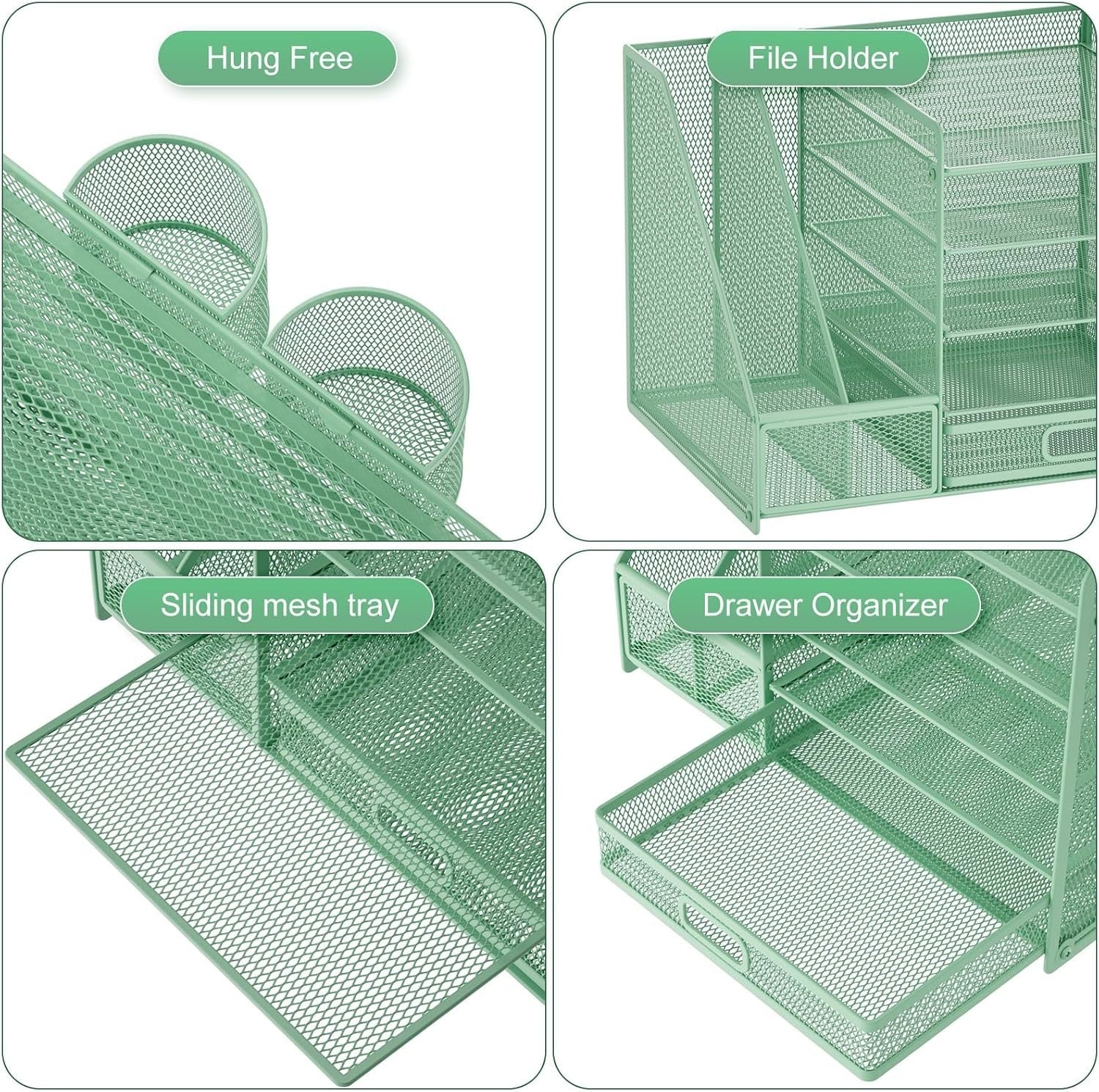 5-Tier Desk Organizer with Drawer & Pen Holders – Metal File Rack