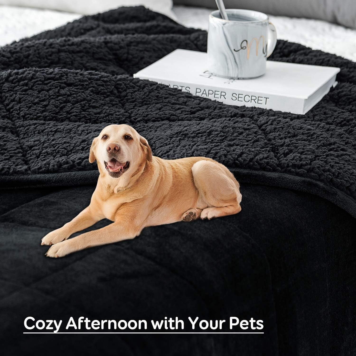 Sherpa Fleece Weighted Blanket Black 7kg 120x180cm Plush Warm Comfort
