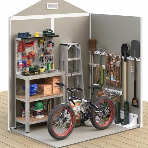 Plastic Garden Shed 6x4.5FT Outdoor Storage with Lock, Floor & Window Sandstone