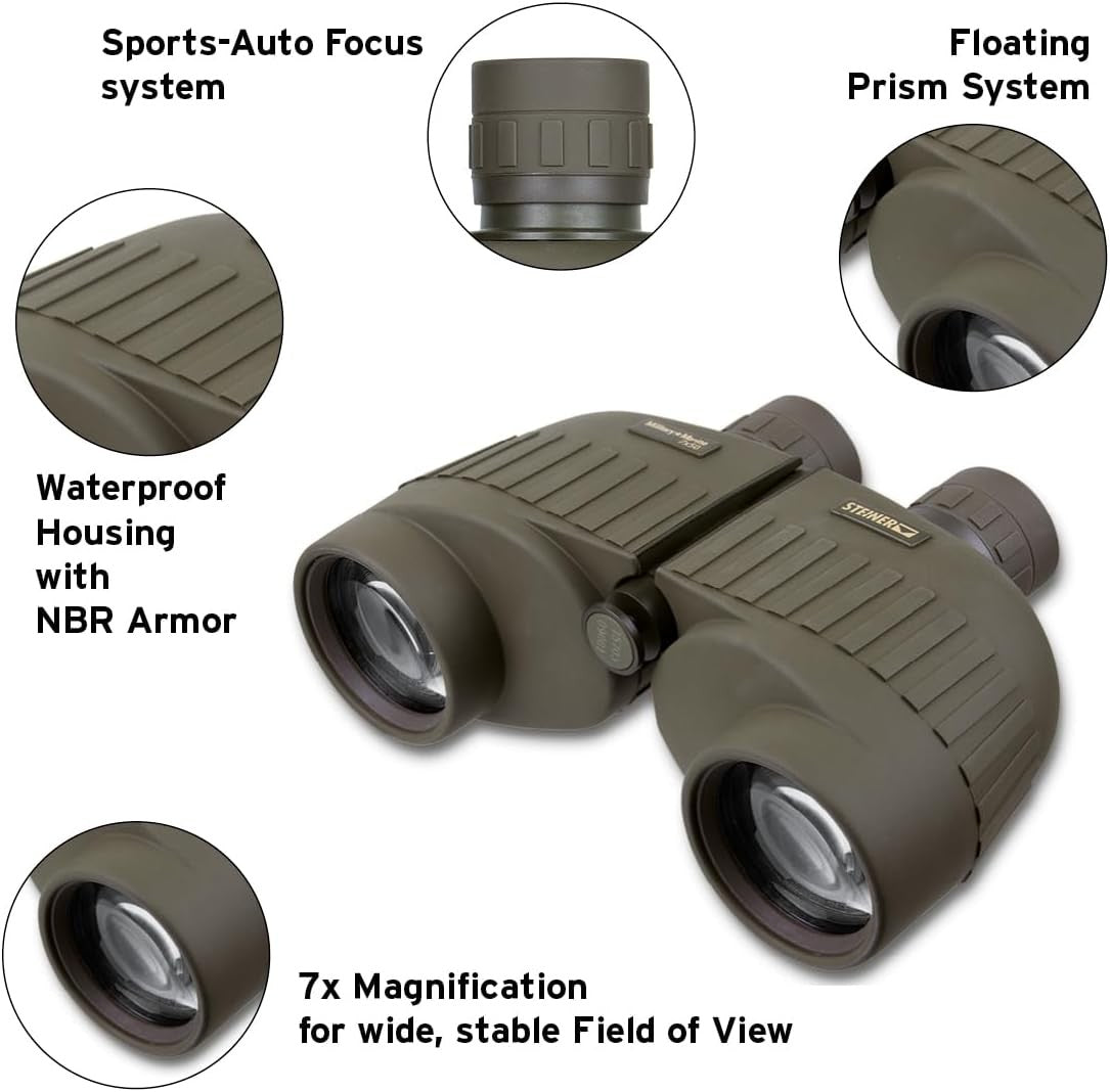 7x50 Military-Style Binoculars – Bright Wide View, Waterproof, Shockproof, Auto-