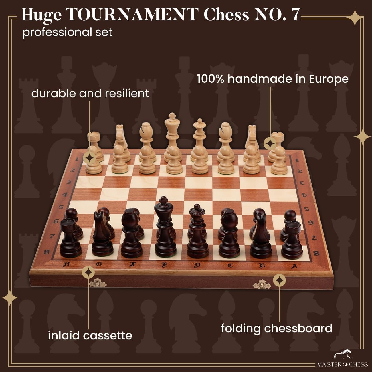 Tournament Wooden Chess Set 50cm Inlaid Foldable Board Staunton Pieces