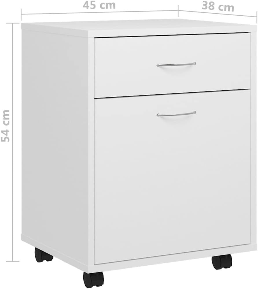 Rolling Storage Cabinet with Drawer and Door Mobile Office White Dent Resistant