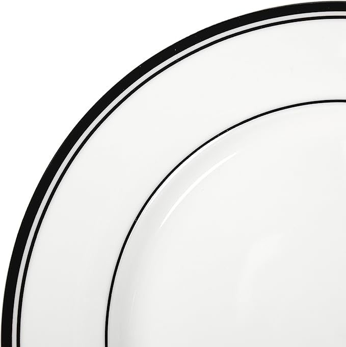 16pc Porcelain Dinnerware Set Black Stripe Plates Bowls Mugs Dishwasher Safe