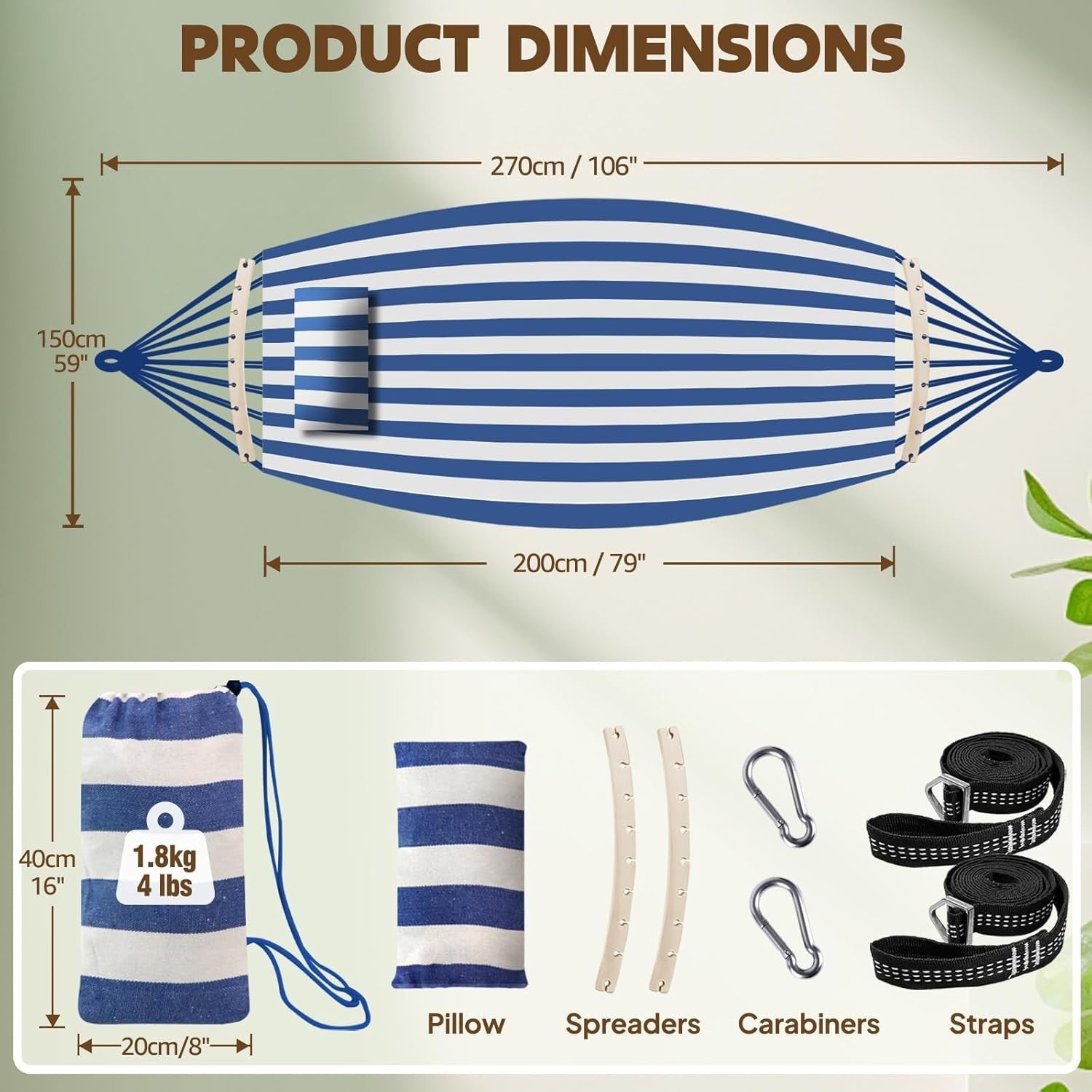 Cotton Camping Hammock with Pillow 300kg Capacity Portable Indoor Outdoor