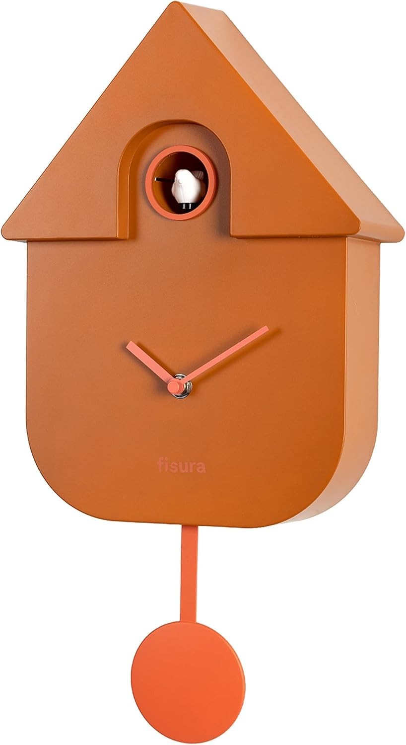 Terracotta Cuckoo Clock Modern Wall Clock Silent Pendulum Battery Operated