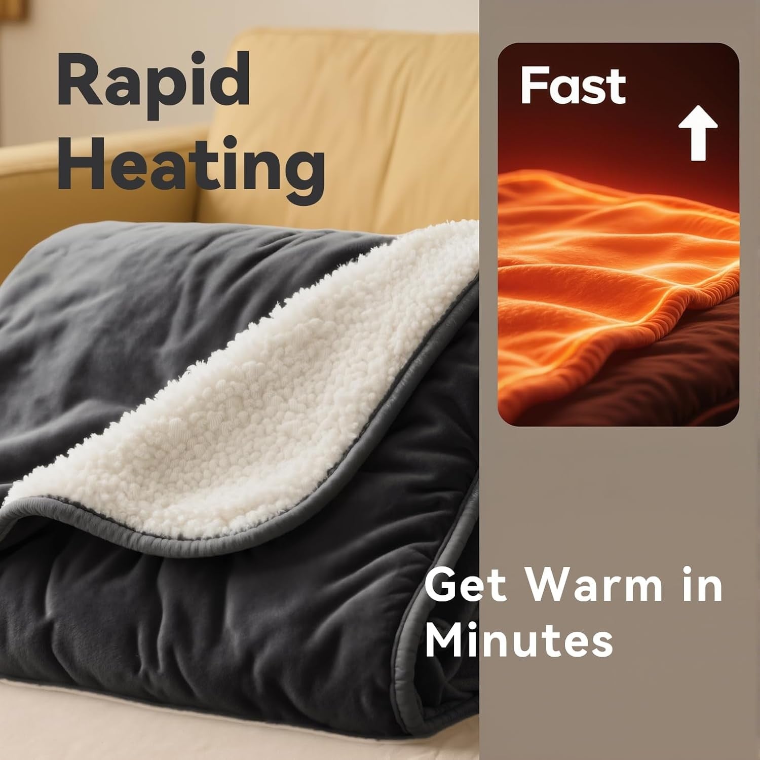 Electric Heated Throw Blanket Soft Flannel Auto Off Washable 120x160cm