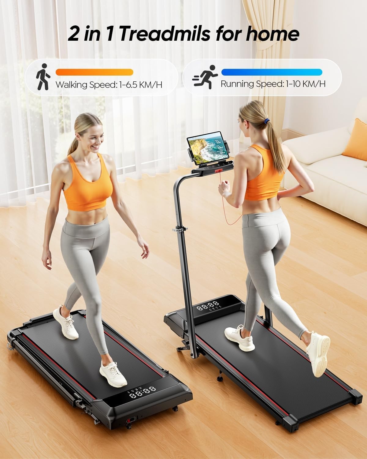 Foldable Treadmill 10km/h with 12% Incline | Under Desk Walking Jogging Home