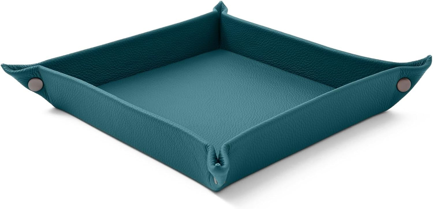 Leather Valet Tray Teal Blue – Desk Organiser for Keys, Coins & Jewellery