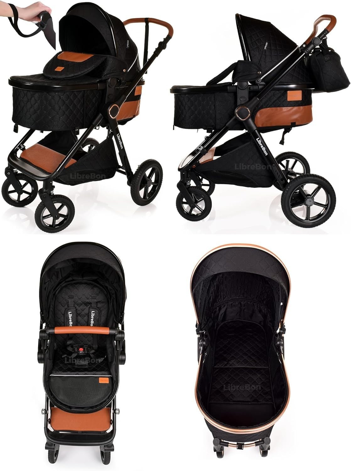 3-in-1 Baby Stroller Travel System Pram Pushchair Foldable Lightweight Black