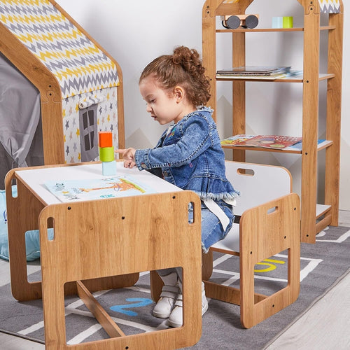 Toddler Kids Table & Chair Set MDF Natural Wood-Look, Safe Durable Play