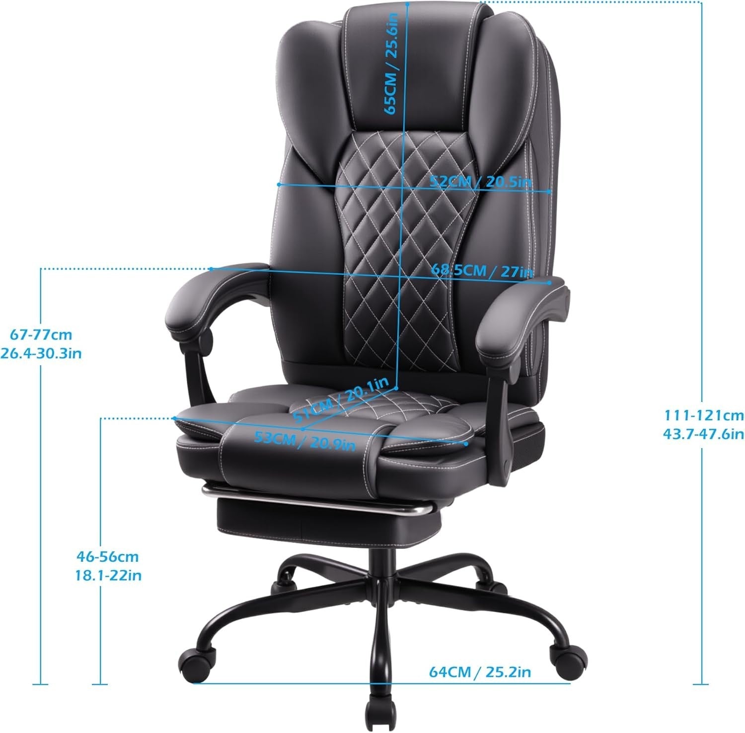 Ergonomic Executive Office Chair Adjustable Height Upholstered Leather Foot Rest