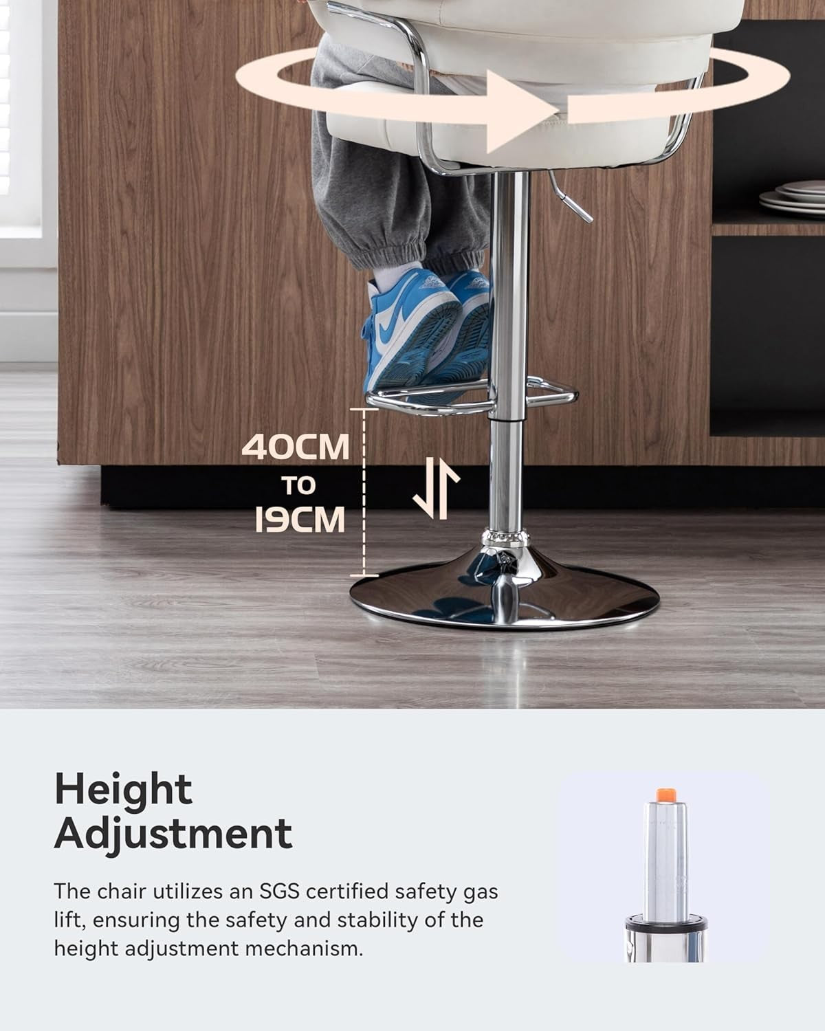 Modern Swivel Bar Stool Faux Leather Padded Adjustable Kitchen Seat